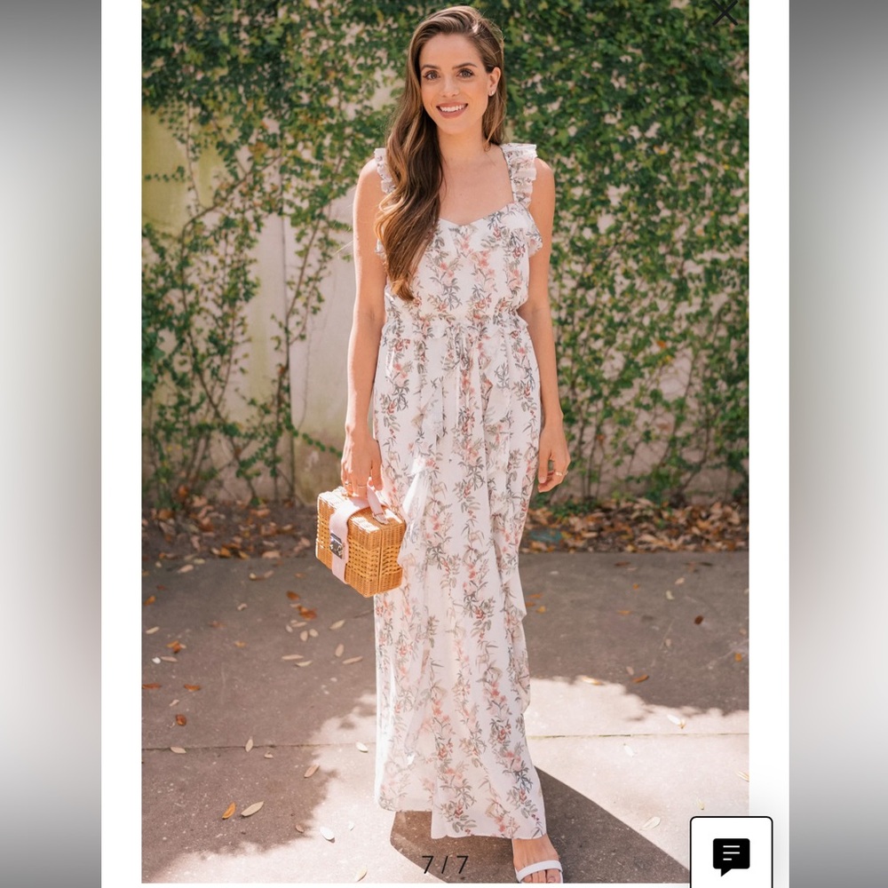 Gal Meets Glam Isabella Floral Stripe Cross Back Maxi Dress